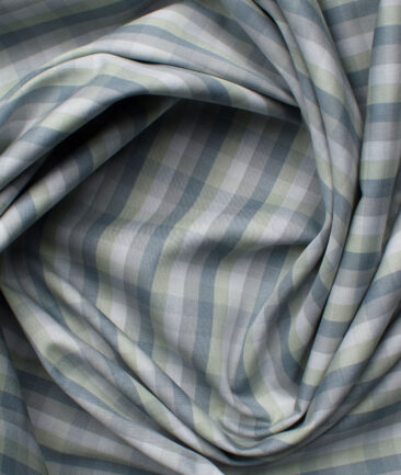 Soktas Men's Cotton Checks 2.25 Meter Unstitched Shirting Fabric (Light Grey)