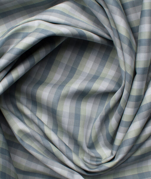 Soktas Men's Cotton Checks 2.25 Meter Unstitched Shirting Fabric (Light Grey)