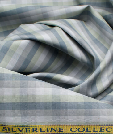 Soktas Men's Cotton Checks 2.25 Meter Unstitched Shirting Fabric (Light Grey)