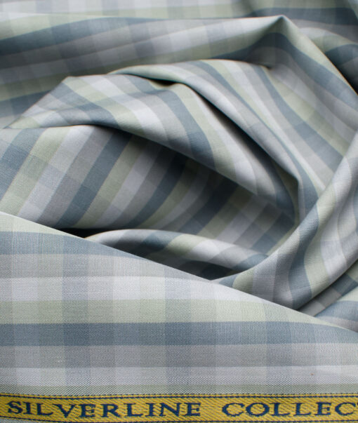 Soktas Men's Cotton Checks 2.25 Meter Unstitched Shirting Fabric (Light Grey)