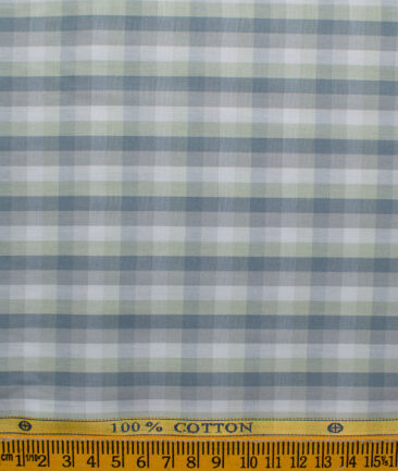 Soktas Men's Cotton Checks 2.25 Meter Unstitched Shirting Fabric (Light Grey)