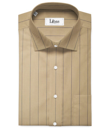 Soktas Men's Cotton Striped 2.25 Meter Unstitched Shirting Fabric (Sand Beige)