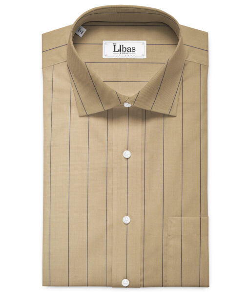 Soktas Men's Cotton Striped 2.25 Meter Unstitched Shirting Fabric (Sand Beige)