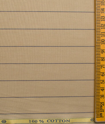Soktas Men's Cotton Striped 2.25 Meter Unstitched Shirting Fabric (Sand Beige)