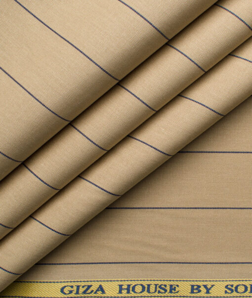 Soktas Men's Cotton Striped 2.25 Meter Unstitched Shirting Fabric (Sand Beige)