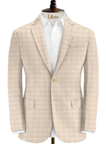 Solino Men's Linen Checks 3.75 Meter Unstitched Suiting Fabric (Cream)
