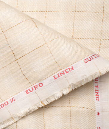 Solino Men's Linen Checks 3.75 Meter Unstitched Suiting Fabric (Cream)