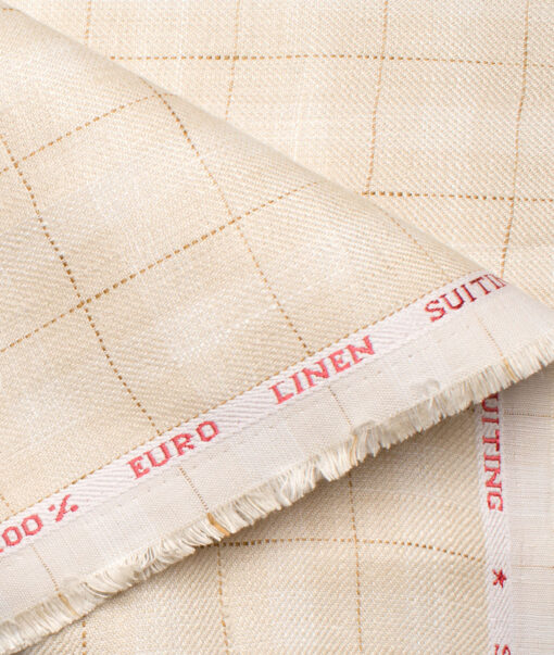 Solino Men's Linen Checks 3.75 Meter Unstitched Suiting Fabric (Cream)