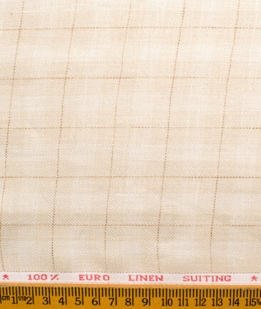 Solino Men's Linen Checks 3.75 Meter Unstitched Suiting Fabric (Cream)