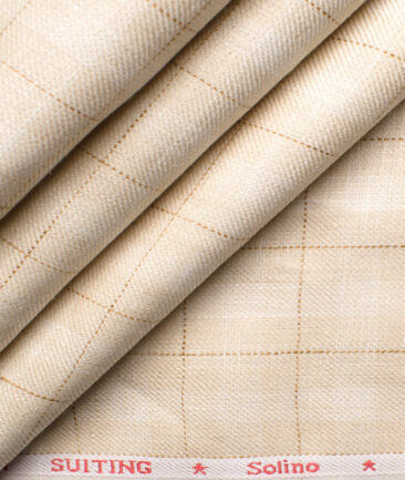 Solino Men's Linen Checks 3.75 Meter Unstitched Suiting Fabric (Cream)