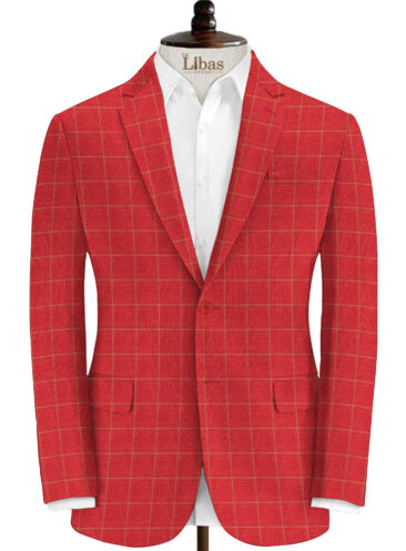 Solino Men's Linen Checks 3.75 Meter Unstitched Suiting Fabric (Red)