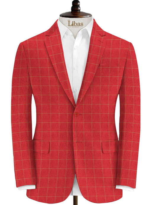 Solino Men's Linen Checks 3.75 Meter Unstitched Suiting Fabric (Red)