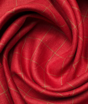 Solino Men's Linen Checks 3.75 Meter Unstitched Suiting Fabric (Red)