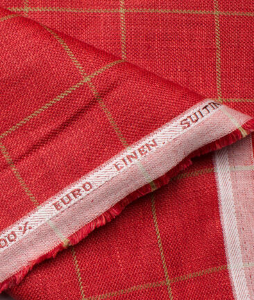 Solino Men's Linen Checks 3.75 Meter Unstitched Suiting Fabric (Red)