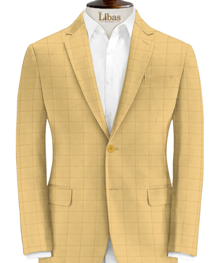 Solino Men's Linen Checks 3.75 Meter Unstitched Suiting Fabric (Biscotti Beige)