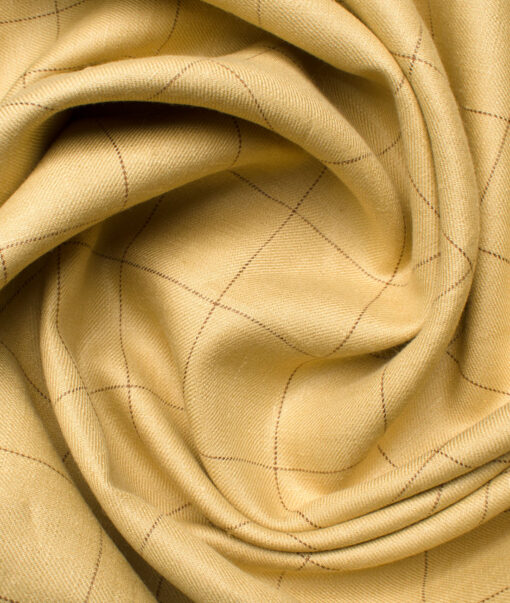Solino Men's Linen Checks 3.75 Meter Unstitched Suiting Fabric (Biscotti Beige)