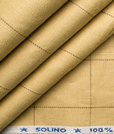 Solino Men's Linen Checks 3.75 Meter Unstitched Suiting Fabric (Biscotti Beige)