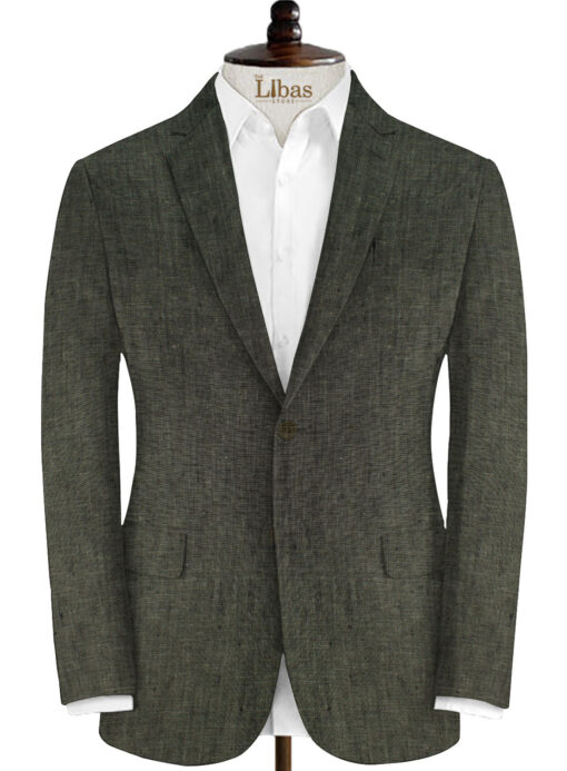Sebastiano Veronese Men's Linen Self Design 3.75 Meter Unstitched Suiting Fabric (Dark Green)