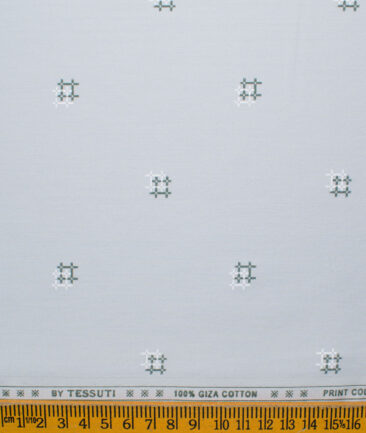Tessuti Men's Giza Cotton Printed 2.25 Meter Unstitched Shirting Fabric (Light Grey)