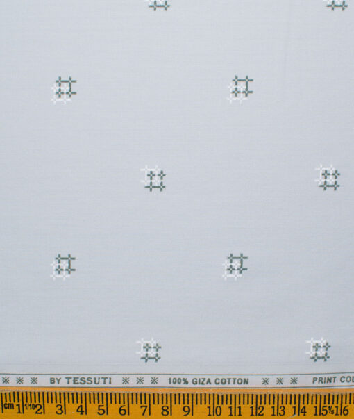 Tessuti Men's Giza Cotton Printed 2.25 Meter Unstitched Shirting Fabric (Light Grey)