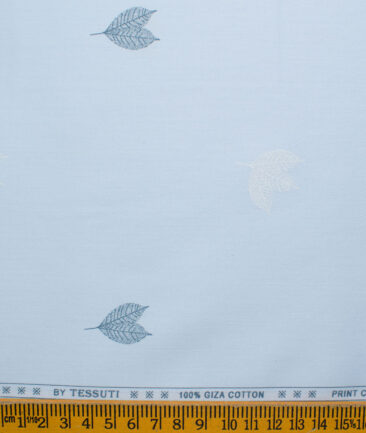 Tessuti Men's Giza Cotton Printed 2.25 Meter Unstitched Shirting Fabric (Sky Blue)