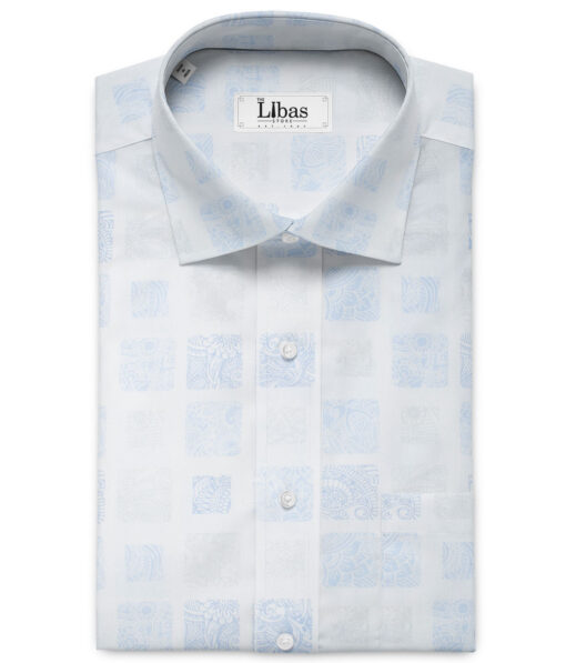 Tessuti Men's Giza Cotton Printed 2.25 Meter Unstitched Shirting Fabric (White & Blue)