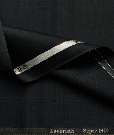 Cadini Men's Wool Super 140s Unstitched Self Checks Suiting Fabric (Black) - Image 3