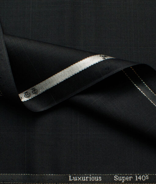 Cadini Men's Wool Super 140s Unstitched Self Checks Suiting Fabric (Black) - Image 3