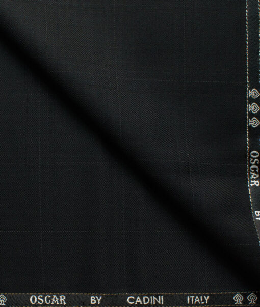 Cadini Men's Wool Super 140s Unstitched Self Checks Suiting Fabric (Black) - Image 1