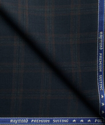 Raymond Men's Wool Checks Super 70's  Unstitched Suiting Fabric (Dark Blue)