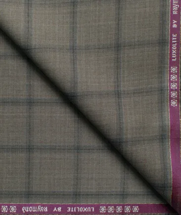 Raymond Men's Wool Checks Super 120's Unstitched Suiting Fabric (Light Brown)