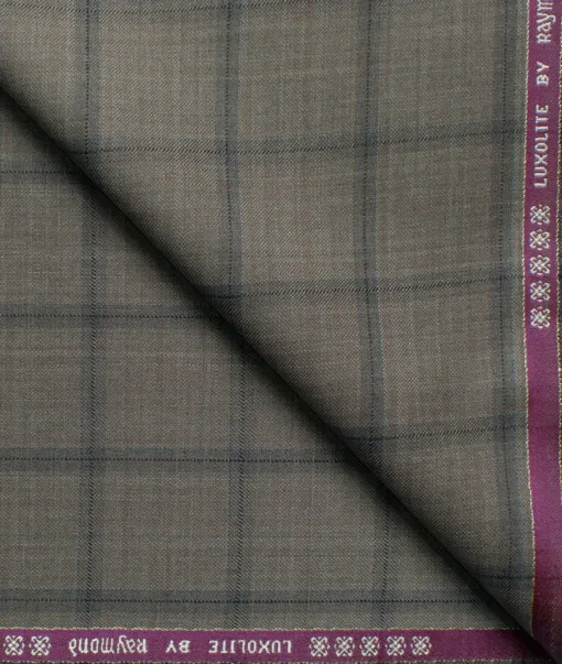 Raymond Men's Wool Checks Super 120's Unstitched Suiting Fabric (Light Brown) - Image 1
