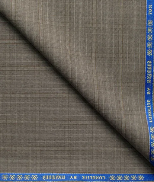 Raymond Men's Wool Checks Super 120's  Unstitched Suiting Fabric (Light Brown) - Image 1