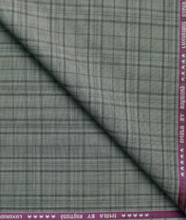 Raymond Men's Wool Checks Super 100's  Unstitched Suiting Fabric (Light Grey)