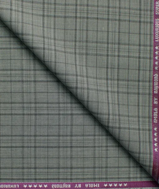 Raymond Men's Wool Checks Super 100's  Unstitched Suiting Fabric (Light Grey) - Image 1