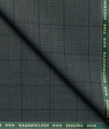 Raymond Exotic Men's Wool Checks Super 100's 3 Meter Unstitched Suiting Fabric (Dark Grey)
