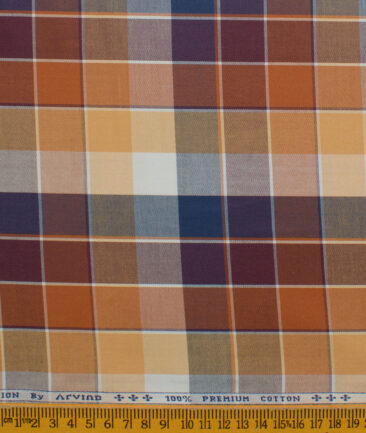 Arvind Men's Premium Cotton Checks 2.25 Meter Unstitched Shirting Fabric (Orange)