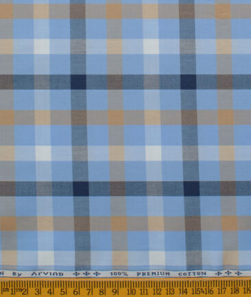 Arvind Men's Premium Cotton Checks 2.25 Meter Unstitched Shirting Fabric (Sky Blue)