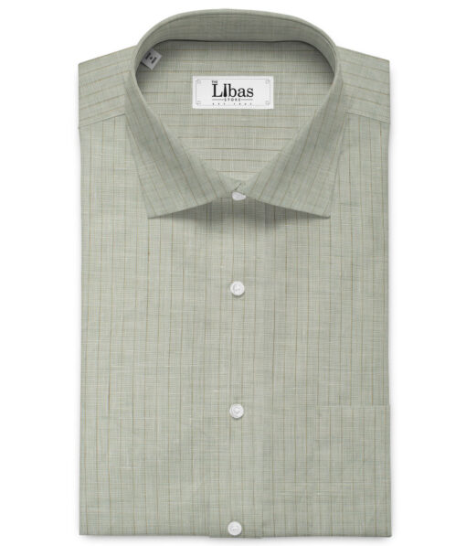 Arvind Men's 80 LEA Irish Linen Striped 2.25 Meter Unstitched Shirting Fabric (Pistachio Green)