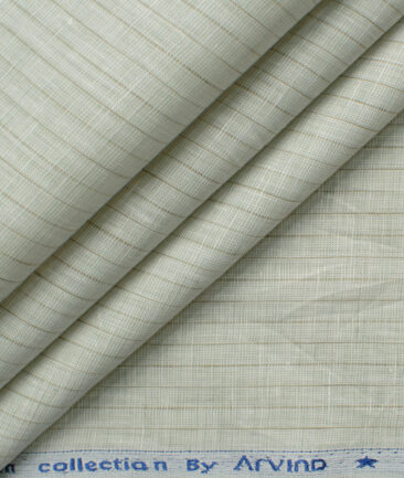 Arvind Men's 80 LEA Irish Linen Striped 2.25 Meter Unstitched Shirting Fabric (Pistachio Green)