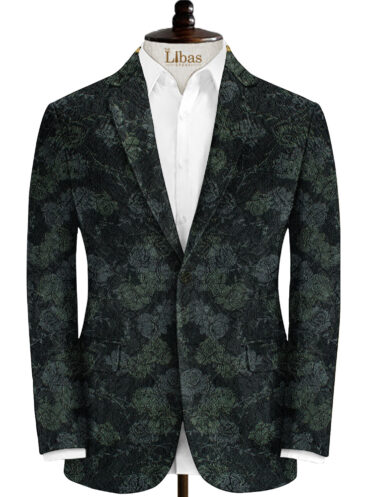 B-Posh Men's Polyester Printed 2.25 Meter Unstitched Ethnic Fabric (Black & Green)