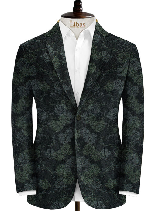 B-Posh Men's Polyester Printed 2.25 Meter Unstitched Ethnic Fabric (Black & Green)