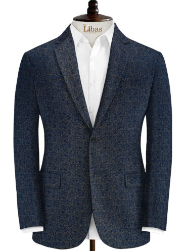 B-Posh Men's Terry Rayon Self Design 2.25 Meter Unstitched Ethnic Fabric (Royal Blue & Beige)