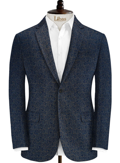 B-Posh Men's Terry Rayon Self Design 2.25 Meter Unstitched Ethnic Fabric (Royal Blue & Beige)