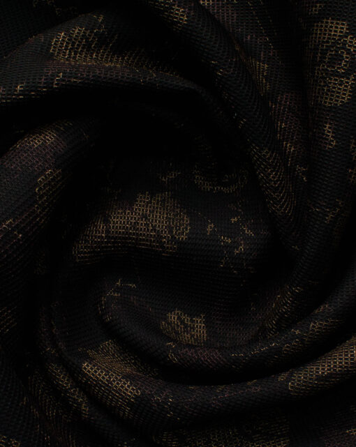 B-Posh Men's Polyester Printed 2.25 Meter Unstitched Ethnic Fabric (Black & Gold)
