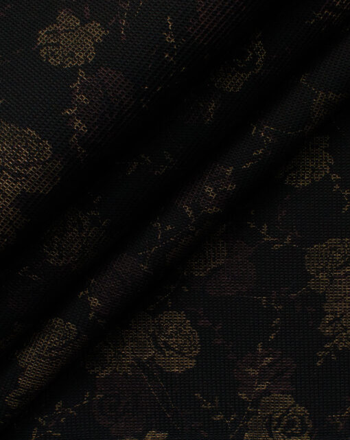 B-Posh Men's Polyester Printed 2.25 Meter Unstitched Ethnic Fabric (Black & Gold)