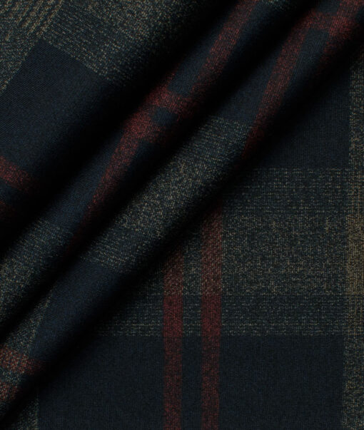 B-Posh Men's Terry Rayon Checks 2.25 Meter Unstitched Jacketing & Blazer Fabric (Dark Blue)