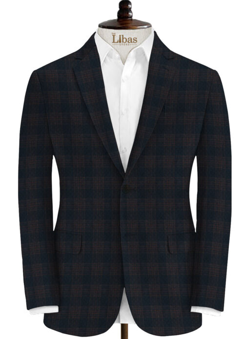 B-Posh Men's Terry Rayon Checks 2.25 Meter Unstitched Jacketing & Blazer Fabric (Dark Blue)