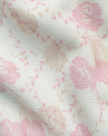 B-Posh Men's Polyester Printed 2.25 Meter Unstitched Ethnic Fabric (White & Pink)
