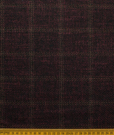 B-Posh Men's Terry Rayon Checks 2.25 Meter Unstitched Jacketing & Blazer Fabric (Dark Wine)